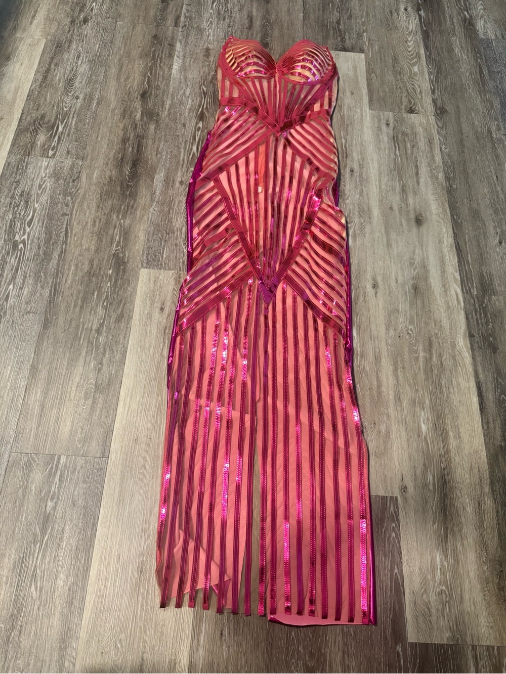 Posh By V Fuchsia Pink Metallic Maxi Dress